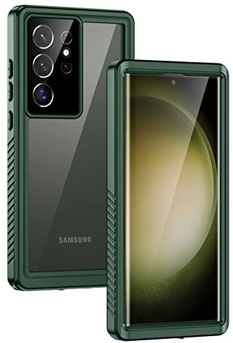 Lanhiem for Samsung S23 Ultra Case, Waterproof S23 Ultra Cover Dustproof Shockproof Case with Built-in Screen Protector, Full Body Underwater Protective Case for Galaxy S23 Ultra 6.8 Inch (Green)