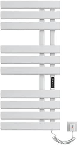 Scaldasalviette Elettrico Bagno a Basso Consumo,380W Scaldasalviette Termostato Timer Incorporato,Schermo LCD,IP45 Impermeabile,Portasciugamani,Scaldino Asciugaman-Weiss||Down Right Line