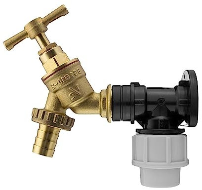 MDPE Compression Wall Flange Plate + Hozelock Compatible Quick Connect Tap 25mm (Brass Bib Tap - Barbed)