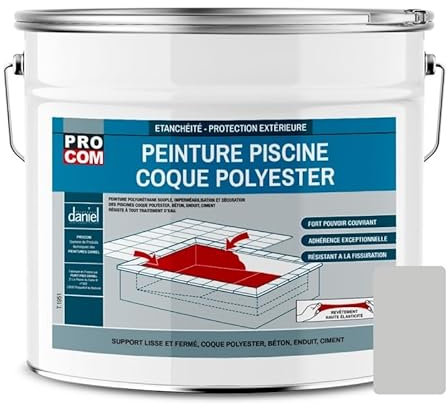 Peinture piscine coque polyester, béton, peinture piscine polyuréthane étanche et souple, haut de gamme PROCOM 12.5 Kg