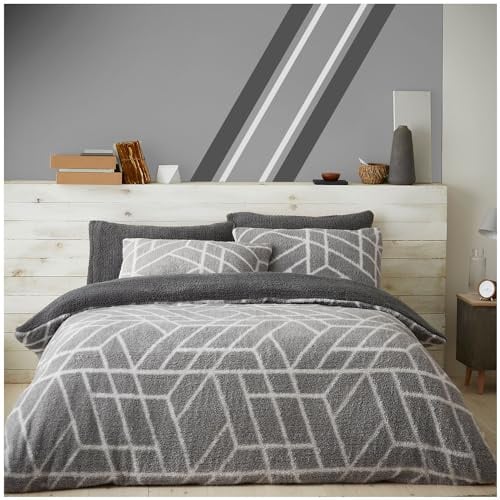 GC GAVENO CAVAILIA Teddy Fleece Duvet Cover Single with Pillowcase - Snuggle Warm Bedding Set - Cosy Bed Linen - Grey