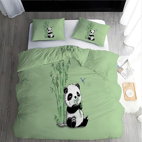 Boceoey Parure de Lit 240 x 260 Panda en Bambou Housse de Couette 2 Personnes Réversible, Housse Couette Imprimée en Microfibre et 2 Taie d'oreiller 65x65 cm avec Fermeture Éclair