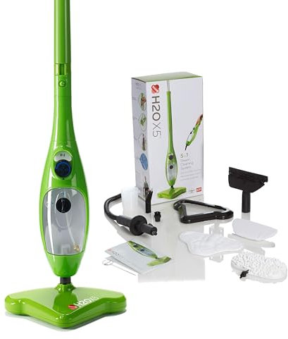 H2O X5+ Scopa a vapore e pulitore a vapore portatile - sistema multifunzionale e versatile per pavimenti, tappeti, finestre, tappezzerie, cucine e bagni (Verde)