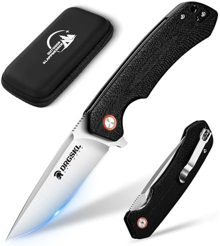 DRGSKL Taschen Klappmesser Outdoor Bushcraft Messer mit G10 Griff D2 Stahlklinge Messer für Wandern Camping Angeln Jagd Männer Geschenk Weiß