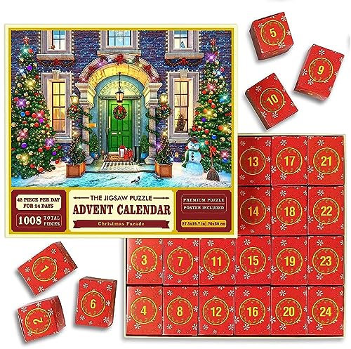 Adventskalender 2023, Adventskalender 2023, Puzzle, 1008 Teile, Countdown-Kalender, 24 Boxen, Puzzles für Erwachsene und Kinder, Heimdekoration