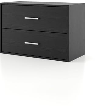 HOMES: Inside + Out Apexa 2 stapelbare Holzaufbewahrung, kleiner Lebensmittelschrank, Cajonera De Madera, Unterbettschublade, Schlafsaal, Jugendzimmer-Dekor & Schlafzimmer, Heimbüro, Küche, Schwarz