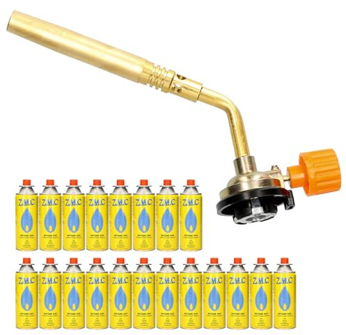 Z.M.C ALLZWECKBRENNER Gasbrenner 1,65 kW + 20x Gaskartuschen 227g, Lötbrenner bis zu 1371 °C, Schweißbrenner Bunsenbrenner mit einstellbarer Flamme, Abflammgerät Lötlampe ideal für Werkstatt