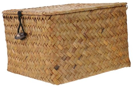 MUCKLILY Straw Tea Box Storage Wicker Organizer Box Large Storage Hamper Home Decorative Holder