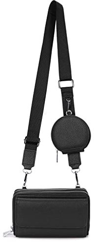 irisaa Handy Umhängetasche Damen Crossbody Bag, 3 in 1 Schultertasche mit abnehmbarer Münzbörse breitem Riemen, Multi Tasche RFID Geldbörse, DKB Farbe:Uni Schwarz