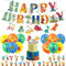 44Pcs Dinosaur Birthday Decorations for Boys - Dinosaur Party Balloons, Happy Birthday Banner, Cake Toppers, Hanging Swirls