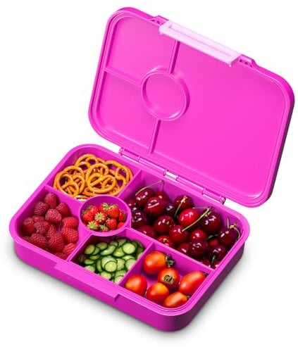 schmatzfatz Bento-Box für Kinder - BPA-frei, Auslaufsicher, 4-6 Fächer, Modular, Spülmaschinenfest, Brotdose für Kindergarten, Vesperbox, Snackbox, Lila Sonne, 20,8 x 4,5 x 15 cm