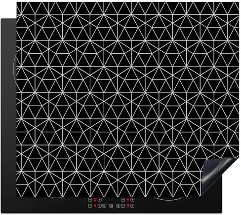 KitchenYeah© Protezione Piano Induzione 59x52 cm Cucina Copri Fornelli Proteggi di Cottura Antiscivolo Tappetino Design - Geometrico - Nero - Bianco - Forme