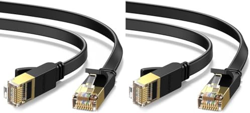 UGREEN Cat 7 Ethernet Cable High-Speed Flat Gigabit RJ45 LAN Patch Cord with 10Gbps 600Mhz/s FTP POE Compatible with Internet, Router, Modem, Smart TV, PC & Laptop PS5 PS4 Switch Modem (1M)