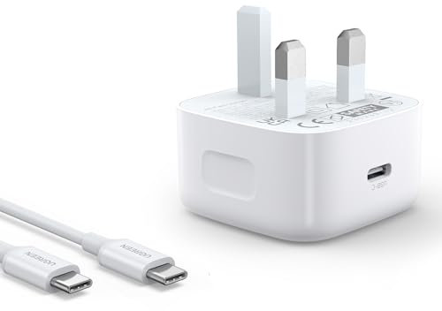 UGREEN USB C Charger with 1 Meter Charging Cable, 20W USB C Plug PD Fast Charger Compatible with iPhone 16/15 Series, iPad Air/Mini, Galaxy S24/S23, Pixel 9/8, etc