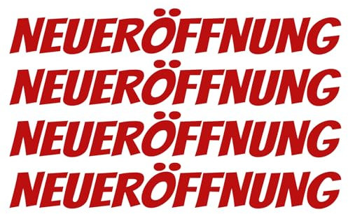 Finest Folia 4X Neueröffnung Schriftzug Set Aufkleber für Schaufenster Laden Geschäft Fenster Sticker Werbung selbstklebend wetterfest KX046 (Karminrot, Motiv 04)