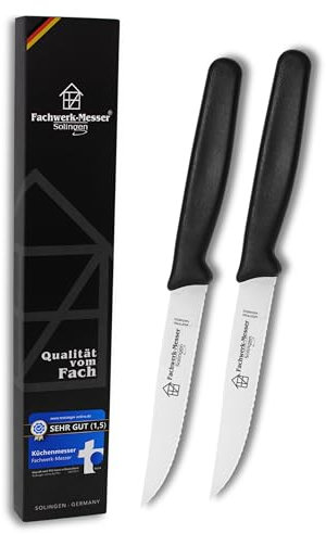 Steakmesser Set Solingen Steakbesteck Brotzeitmesser scharfer Wellenschliff Frühstücksmesser Made in Germany - Testsieger - Spülmaschinenfest - Klinge aus rostfreiem Edelstahl (2er-Set Steakmesser)