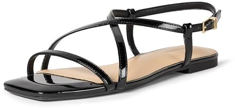 Amazon Essentials Sandali Bassi con Cinturino Donna, Vernice Nera, 37.5 EU