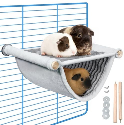 Hamster Hammock House, Washable Guinea Pig Bed, Rat Hammock Hanging Swing Winter Warm Bed Small Pet Animal Double Layer rat hammocks for Cage Tent Hut Nest for Chinchillas Squirrel to Play (Grey)