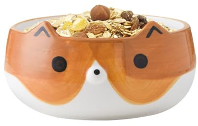FOGARI Bol à céréales pour enfants, en céramique, avec motif mignon de chat et de renard, facile à nettoyer, bords lisses, résistant à la chaleur, parfait pour le petit-déjeuner et les collations