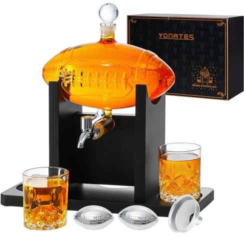 Football Whiskey Decanter Set for Men, Liquor Decanter Set with 2 Glasses + 2 Footballs Chillers, 47oz Whiskey Decanter Sets Bourbon Gifts for Men Dad Husband Boyfriend