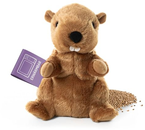 Habibi Wärmekissen/Stofftier f. Kinder u. Erwachsene - Hirsefüllung - Biber Murmeltier Wärmekuscheltier zum Erwärmen in der Mikrowelle/Backofen, ideal auch für Babys wollige Wärme