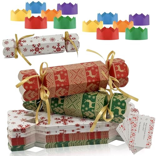Mienocol Confezione da 30 cracker natalizi fai da te, per feste di Natale, kit di cracker natalizi di lusso, scatole di carta per caramelle