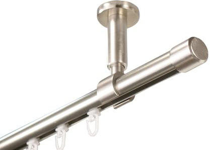 iso-design Gardinenstange Innenlauf zur Deckenmontage 20 mm Durchmesser in Farbe Edelstahl, Endstück Kappe, 120 cm