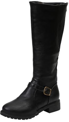 Botas Botas Nieve Mujeres Suela Gruesa Tacón Cremallera Botines Medianos Zapatos de Punta Equitación Western Botas, Negro , 36 EU