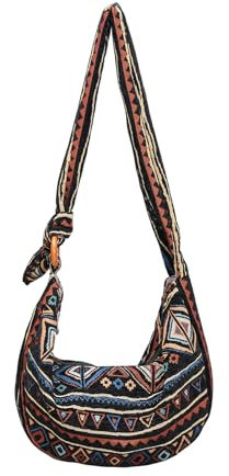 HuiYStar Böhmische Umhängetasche für Frauen Ethno-Stil große Canvas-Tasche mit verstellbarem Schultergurt, Orange