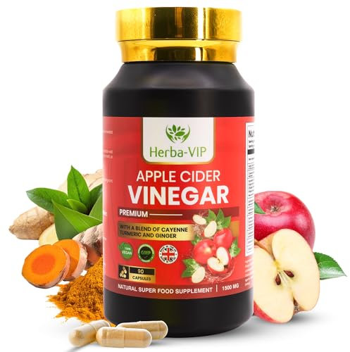 Apple Cider Vinegar Premium Capsules with Cayenne Pepper, Turmeric & Ginger Root - Vegan Tablets - Boost Metabolism & Energy Level - Powerful Detox & Digestion Support