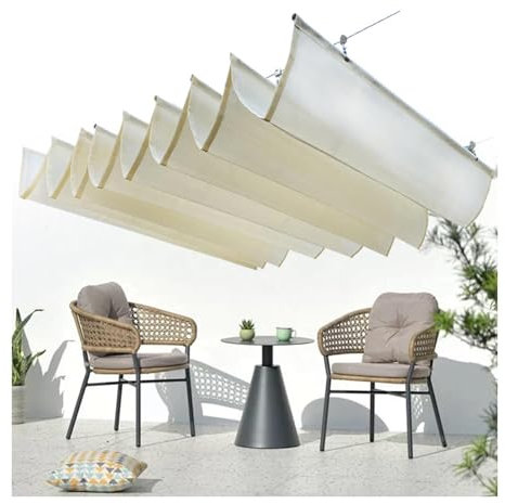 Pergola, einziehbar, mit UV-Schutz und 95 % Sonnenschutz, Wellen-Sonnenschutz, Markise zum Schieben, inklusive Montageset, Breite: 0,8 m x L: 3 m