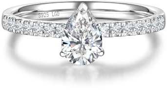 FANCIME 0,5 Karat Lab-Grown Diamant Bandring Damen, Pear Solitaire Trauringe aus 925 Sterling Silber Verlobungsring Hochzeit Valentinstag Schmuck für Damen Frauen Sie (D-E Farbe, VS Clarity)