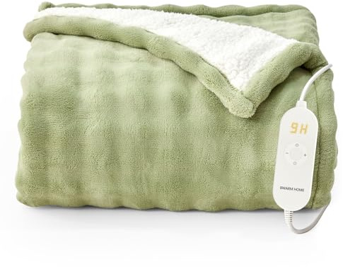 Heizdecke 130x180 cm, Heizdecke mit Abschaltautomatik, Wärmedecke mit 9 Heizstufen und 10 Stunden Timer, Speicherfunktion Überhitzungsschutz Elektrische Kuscheldecke für Bett, Büro (Grün)