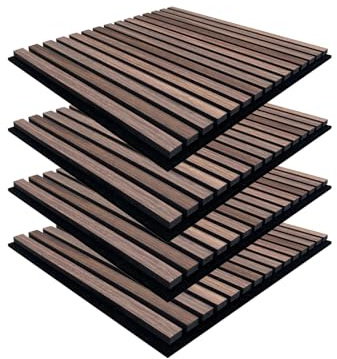 Walleu - 4er-Pack Dekorative Akustikpaneele 60 x 60 cm (Nussbaum)