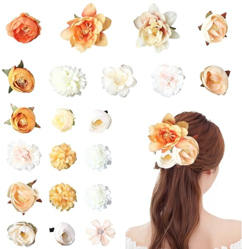 Blumen Haarspange,21 Stück Orange Blumen Haarklammer,künstliche Blüte Haarclip,Blume Haarschmuck für Party, Strand, Hochzeit, Veranstaltungsdekoration