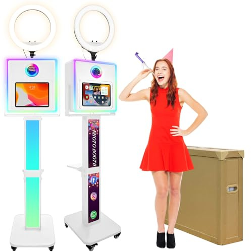 ROOMEDAL Photo Booth for iPad 10.2 10.9 11 12.9 & Camera,2-in-1 Selfie Station Shell Stand Camera Photobooth Machine,App Control RGB Fill Light,for Parties,Rental Business (White + Honeycomb Box)