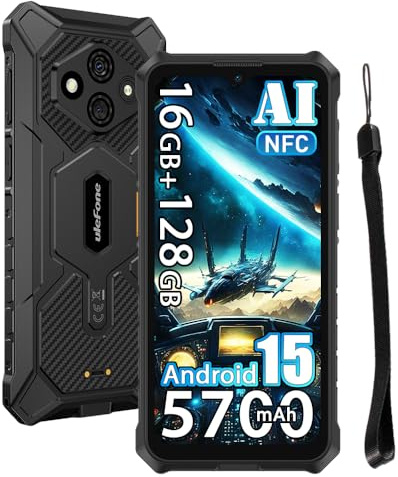 Ulefone Rugking 3 Pro Outdoor Handys ohne Vertrag, 16GB+128GB/2TB Outdoor Smartphone Android 15, 48MP+8MP, 6.56 HD+ 120Hz, 5700mAh, IP68 Wasserdicht Handy, Dual SIM/4G/5G WIFI/NFC/OTG/GPS/FM, Schwarz