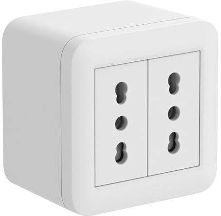 Electraline 60473 contenitore da superficie FIXA con due prese bivalenti (10/16A), Bianco, IP40, compatibile per installazione con tubo rigido e canalina