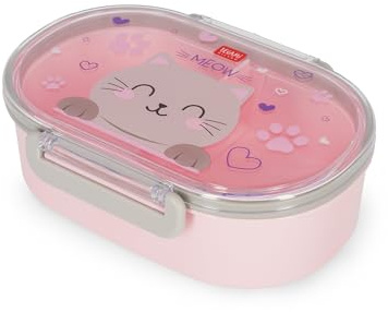Legami - Contenitore Porta Merenda, Tema Kitty, 1 Snack Box | Divisiorio removibile, Chiusura a Clip, facile da aprire e richiudere, Lavabile in Lavastoviglie, 18 x 7 x 14 cm