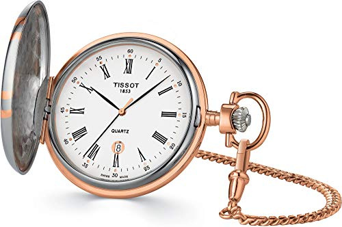 Tissot Unisex-Adult Savonnette Brass Pocket Watch Rose Gold & Silver T8624102901300
