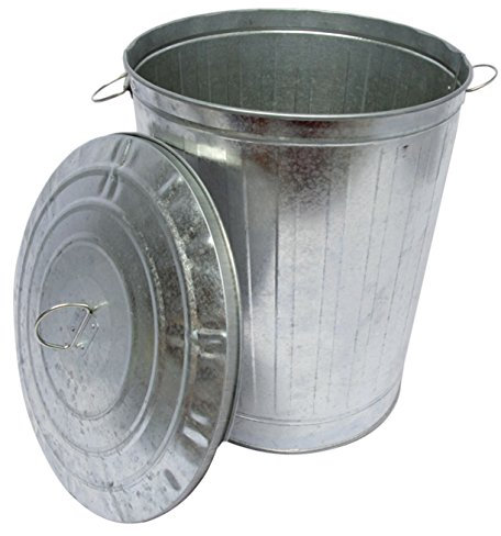 Bidone zincato in metallo color argento capacità LT 80 h. 52 cm con coperchio EV