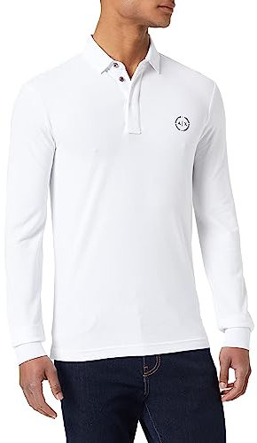 Armani Exchange Polo piqué à Manches Longues, Blanc, Small Homme