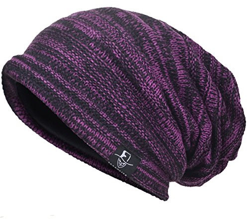 VECRY Herren Slouchy Stricken Übergroße Beanie Skull Caps Künstlerische Hüte, Lila, M
