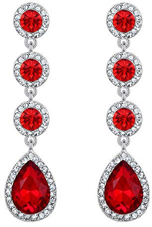 Clearine Damen Ohrringe Hochzeit Braut Kristall Cluster Teardrop Blätter baumeln Ohrhänger Ohrstecker Ohr Schmuck Rubin-Rot Silber-Ton