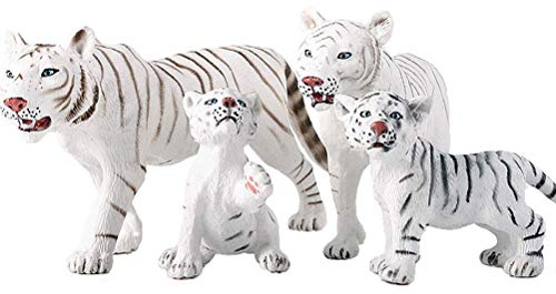 JOKFEICE Animal Figures - 4pcs Realistic Plastic White Tiger Action Model - Forest Wild Animal Learning Party Favors Toys - Birthday Cupcake Topper for Kids Toddlers