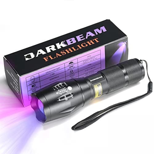 DARKBEAM Lampe torche UV 365nm 395nm, A100 UV LED Lampe de poche, résistant à l'eau, détection de vêtements pour animaux de compagnie/urgence, urine des animaux domestiques