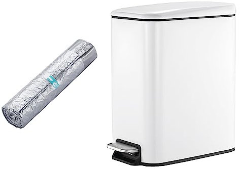 Smartbin 5Litres Poubelle Cuisine Corbeille à Papel 5L avec Couvercle Bac à Ordure à Pédale à Domicile Anti-Empreintes avec Seau Amovible Rectangulaire Salle de Bain Blanc