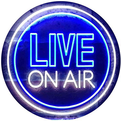 Live On Air Circle Display Dual Color LED Barlicht Neonlicht Lichtwerbung Neon Sign Weiß & Blau 300 x 210mm st6s32-i3572-wb