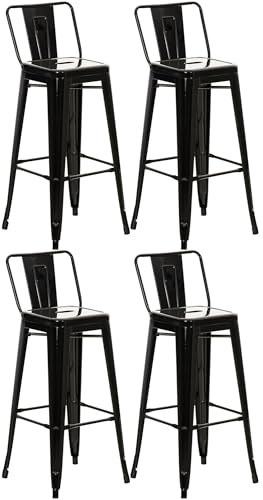 CLP Barhocker 4er Set mit Lehne im Industrial-Look Mason, mit Rückenlehne und Fußablage, Barstuhl mit Rückenlehne und Bodenschoner, Farbe:schwarz