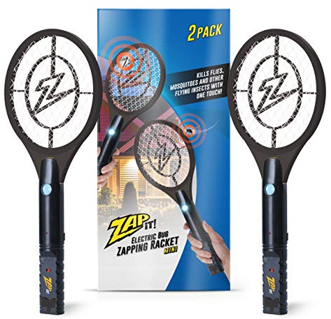 ZAP IT! Bug Zapper - Raqueta recargable para eliminar insectos, 4.000 voltios, cable de carga USB, paquete de 2